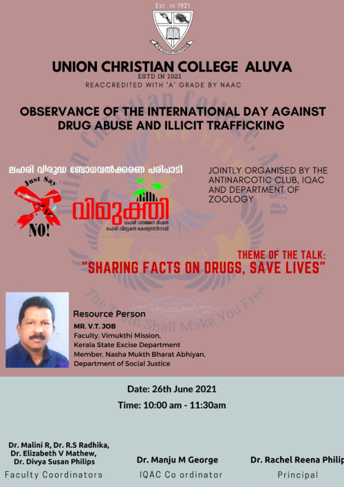 Observance of the international day against drug abuse and illicit trafficking.