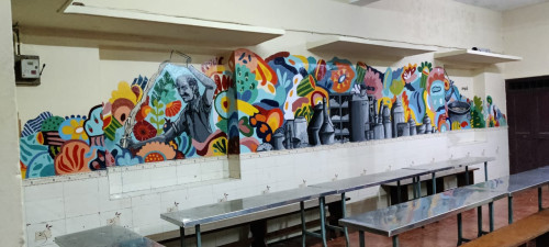 Vara Club members completes wall painting at the college canteen.