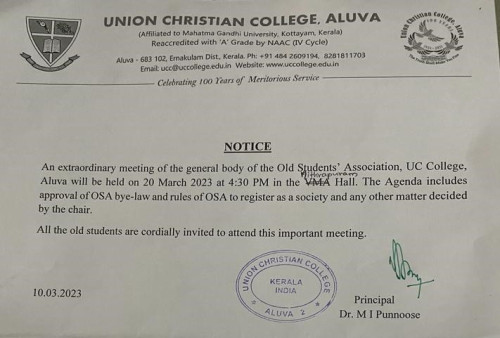 Notice – General Body of Old Students Association