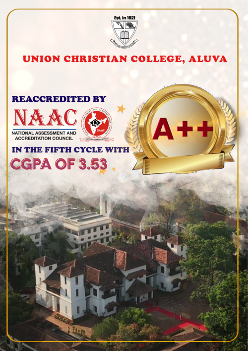Union Christian College, Aluva secures A++ with CGPA of 3.53 in the 5th cycle of the NAAC Accreditation.