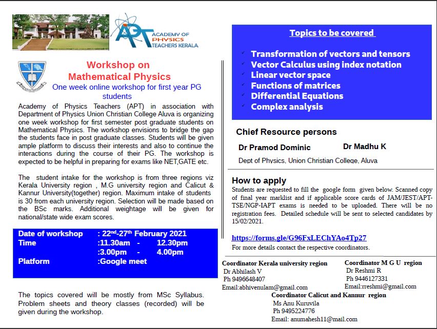 Workshop on Mathematical Physics.