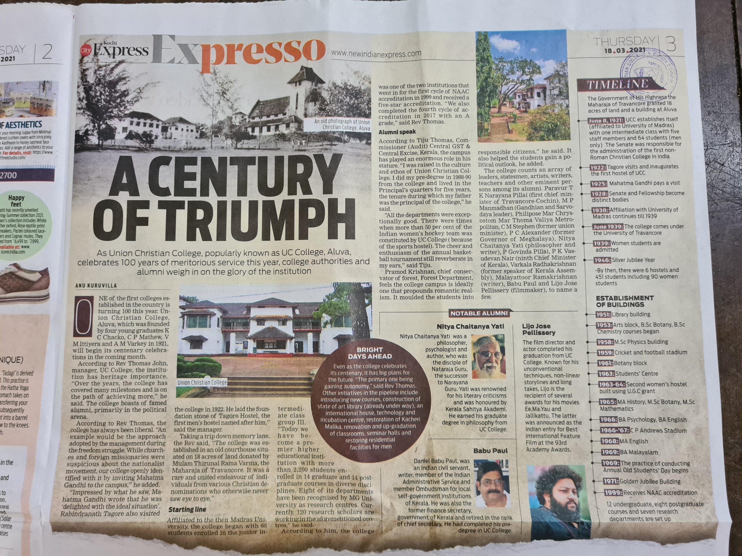 The New Indian Express Feature Uc College Aluva