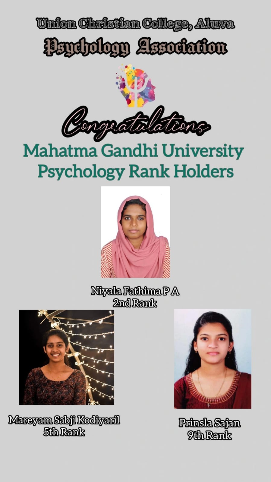 Congratulations to the Rank Holders – BSc Psychology
