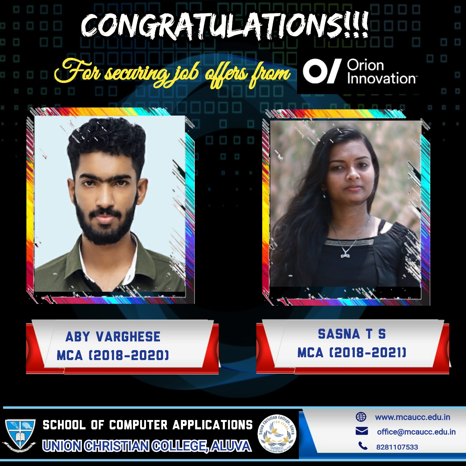 Congratulations to Aby and Sasna
