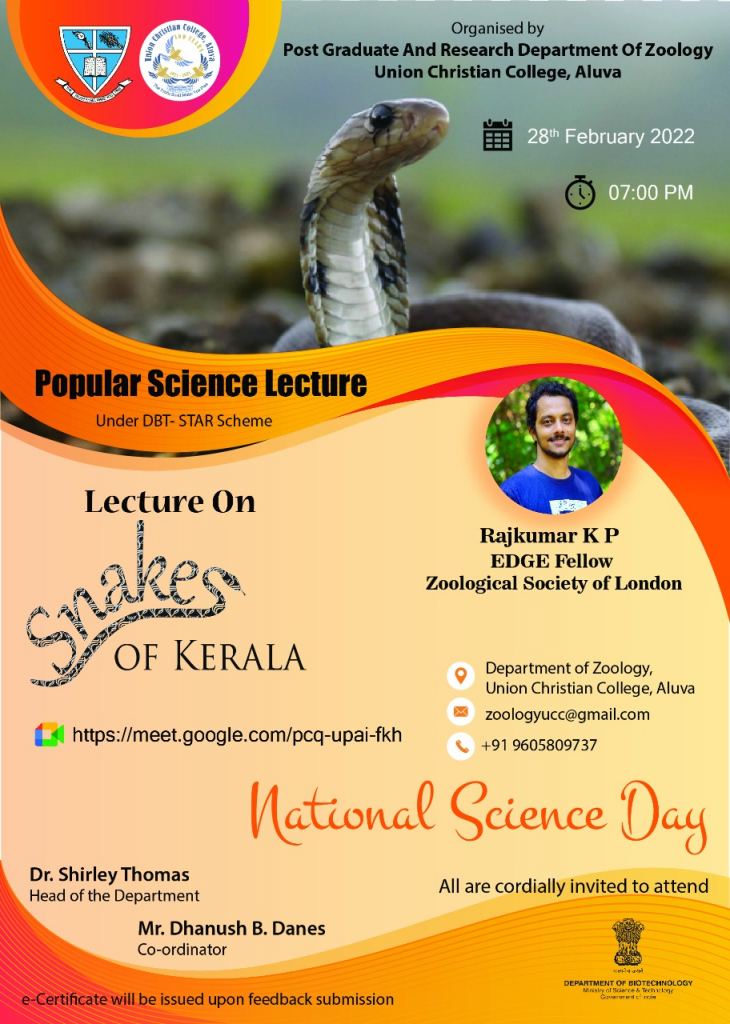 Popular Science Lecture on the topic “SNAKES OF KERALA”