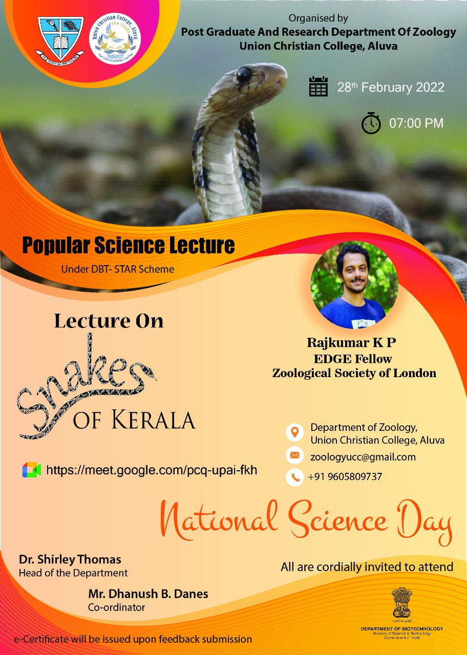Popular Science Lecture on the topic “SNAKES OF KERALA”