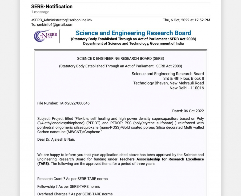 Congratulations to Dr. Ajalesh B. Nair