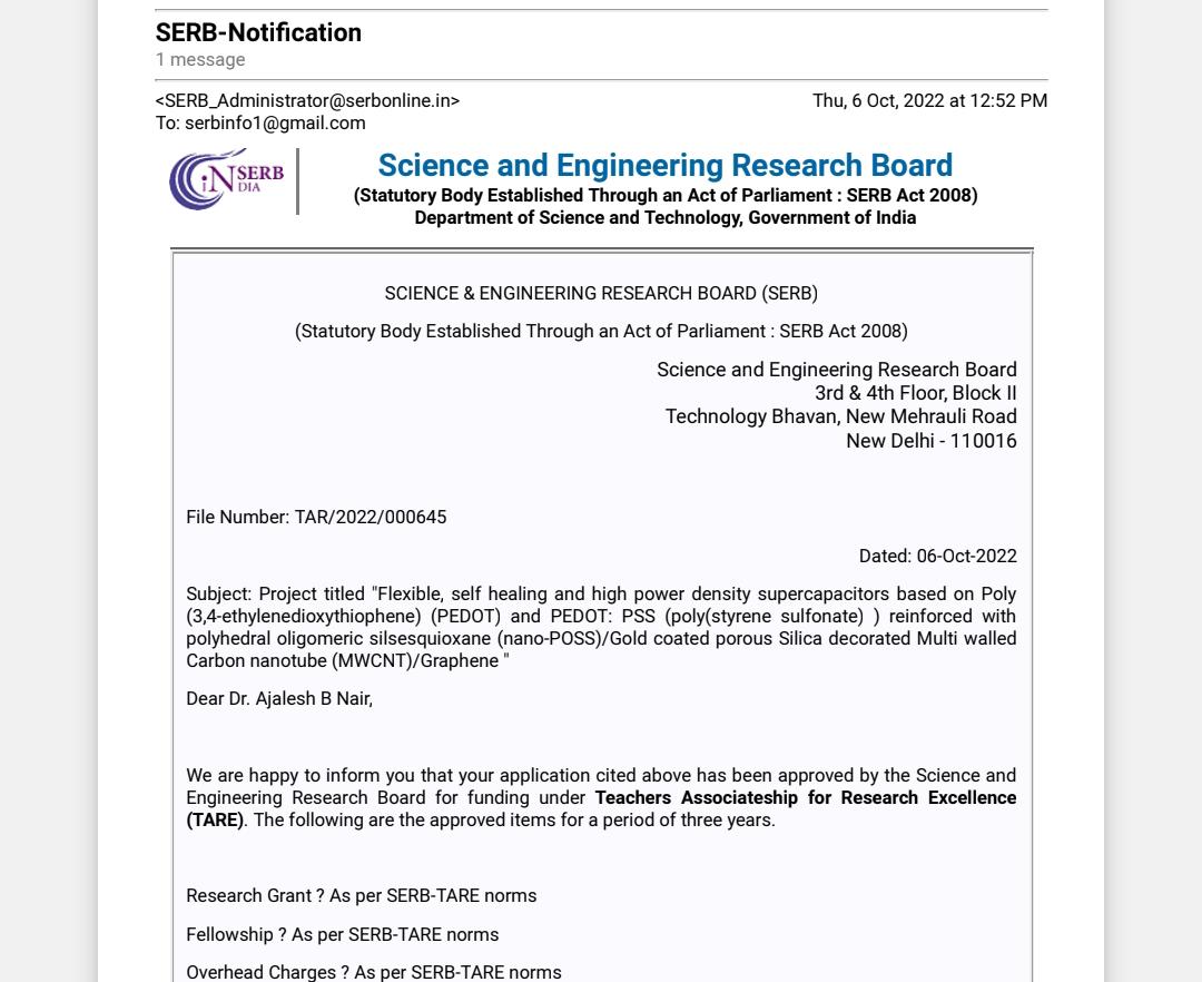 Congratulations to Dr. Ajalesh B. Nair