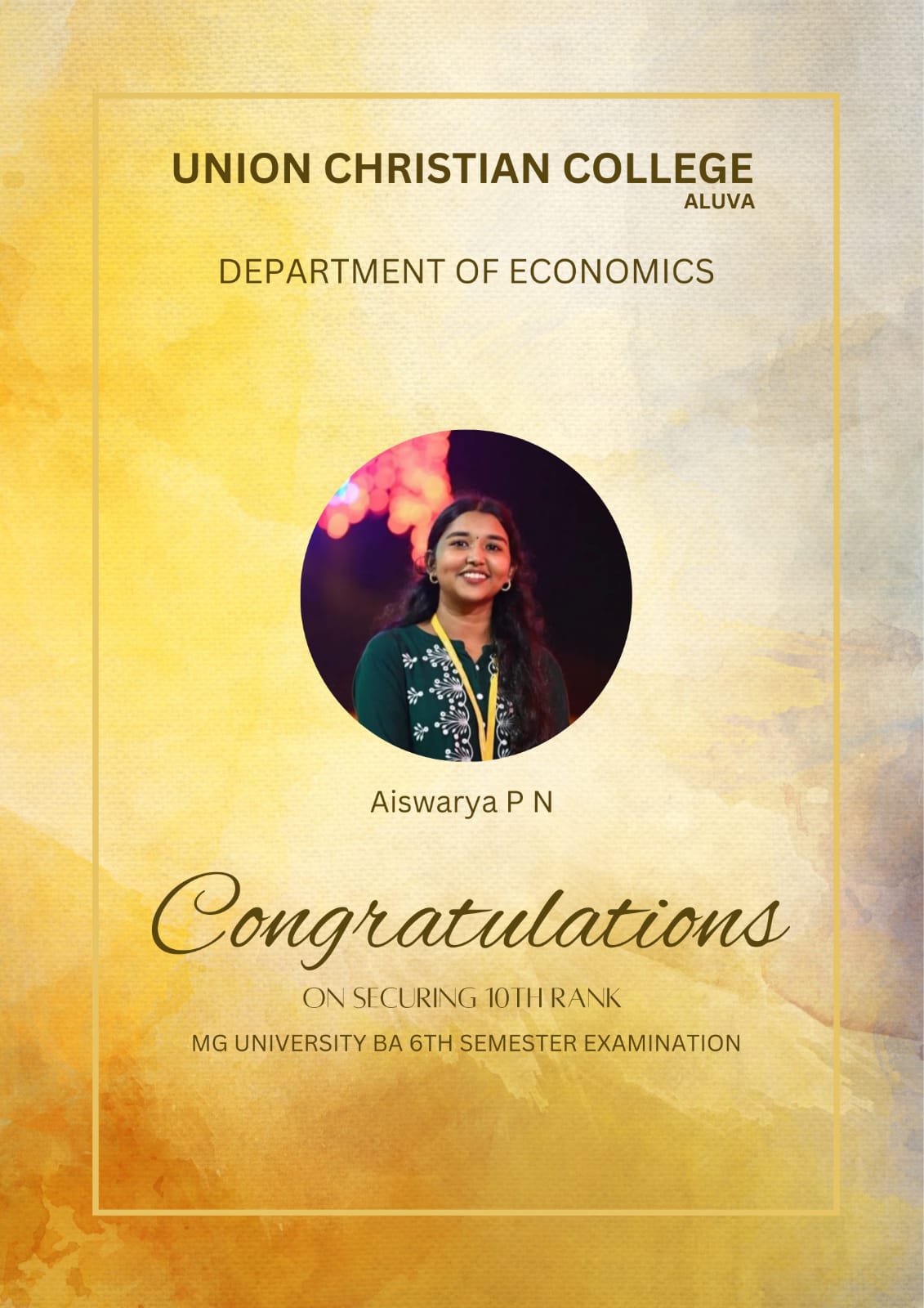 Congratulations to Aiswarya P.N