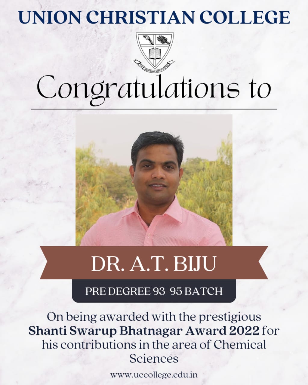 Congratulations to Dr. A.T. Biju
