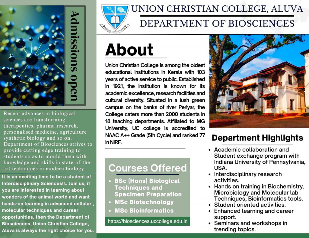 Department of Biosciences – Admissions Open