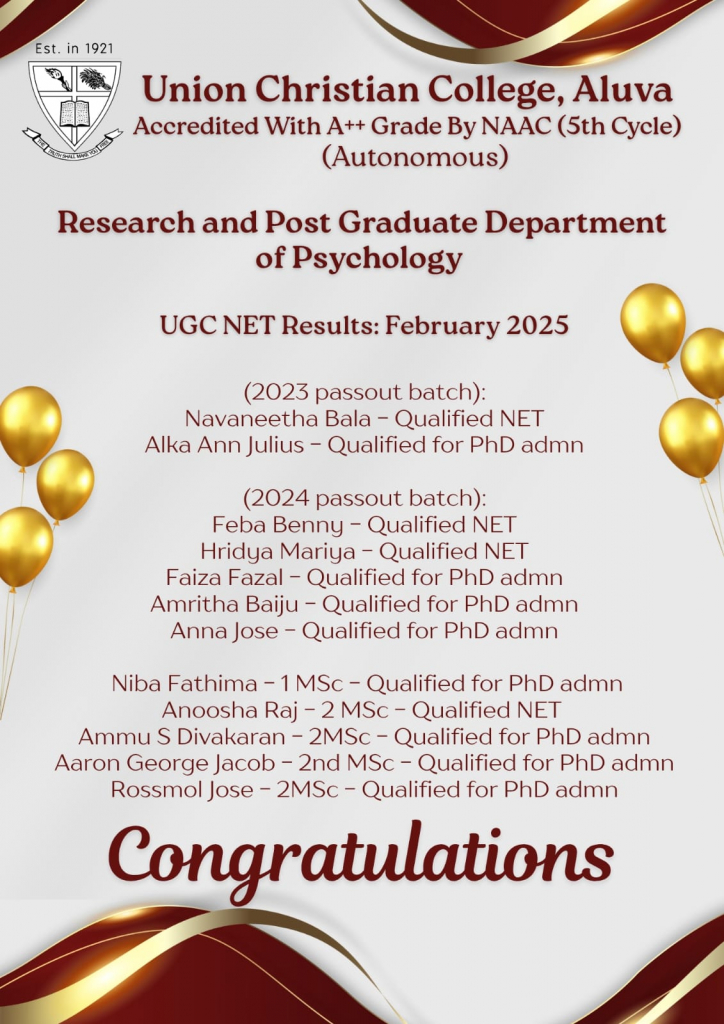 Congratulations to the Students of the Dept. of Psychology