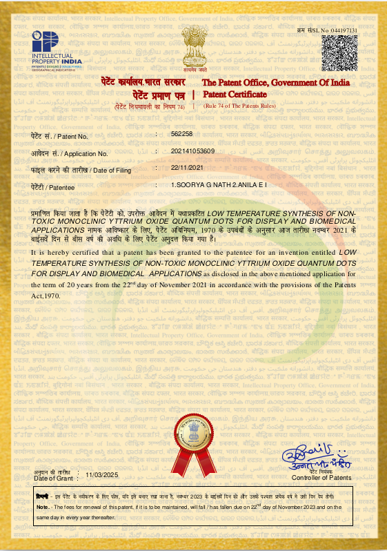 Congratulations to Dr. E.I. Anila and Soorya G. Nath