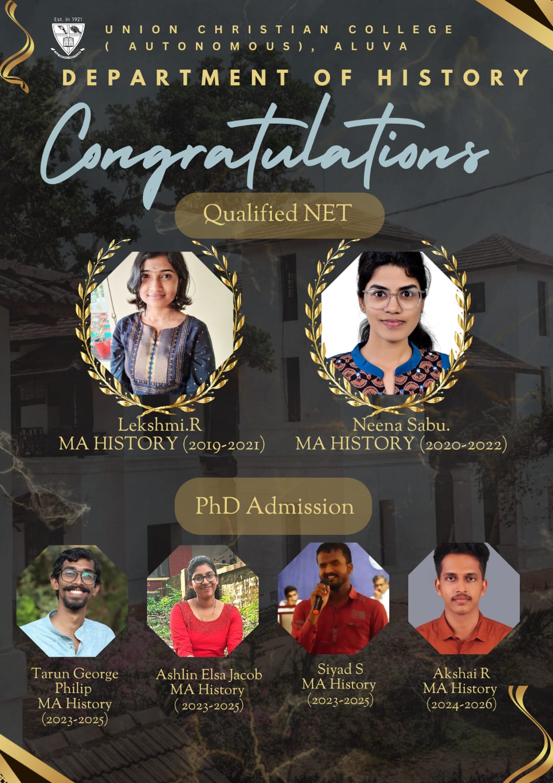 Congratulations to the Students of the Dept. of History
