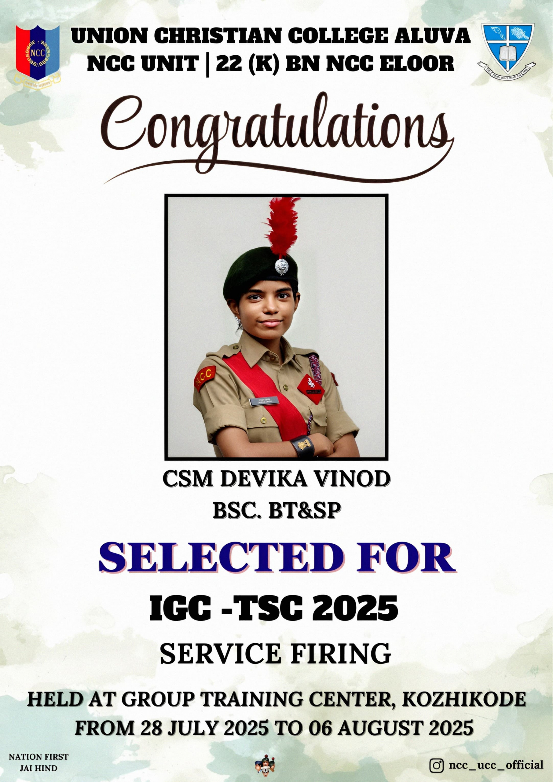 Congratulations to CSM Devika Vinod