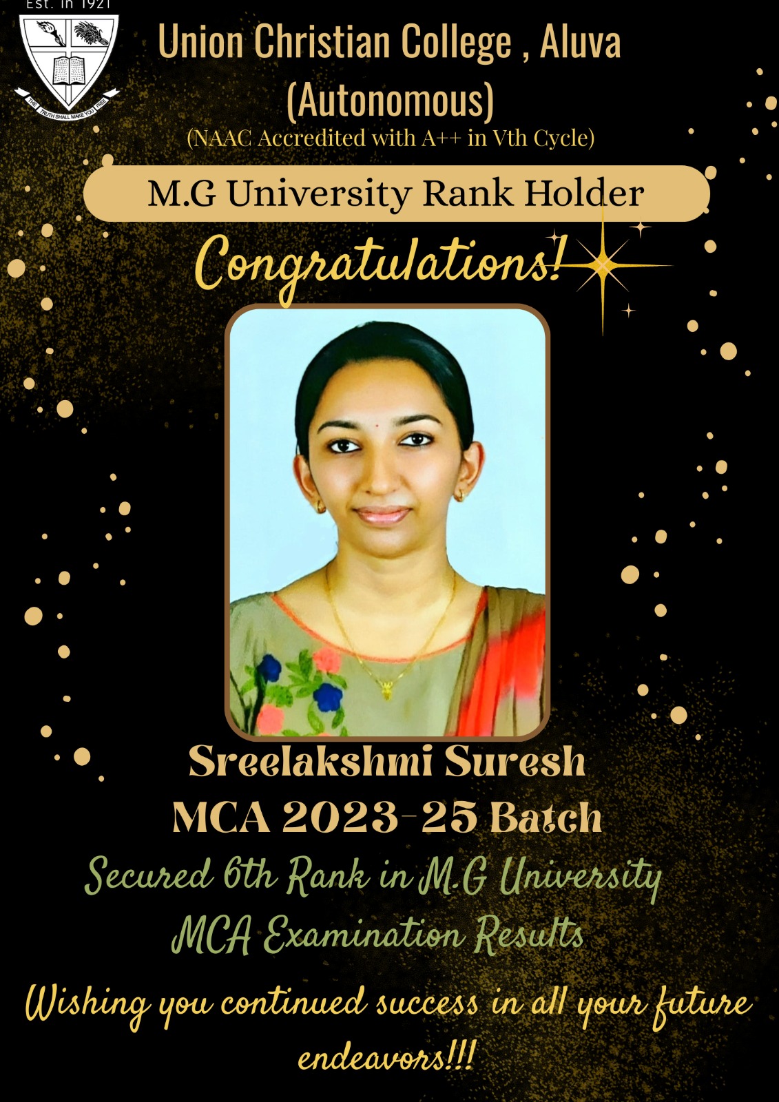 Congratulations to Sreelakshmi Suresh