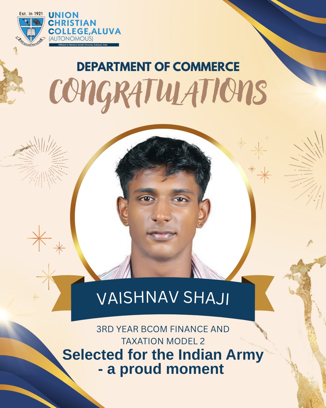 Congratulations to Vaishnav Shaji