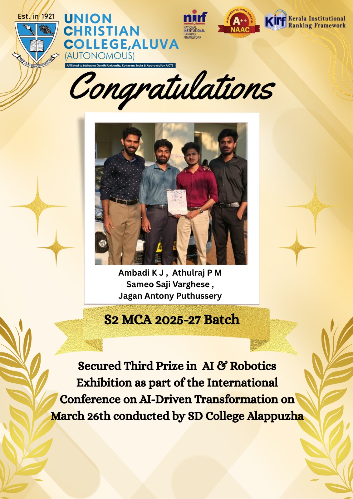 Congratulations to Ambadi, Athulraj, Sameo and Jagan