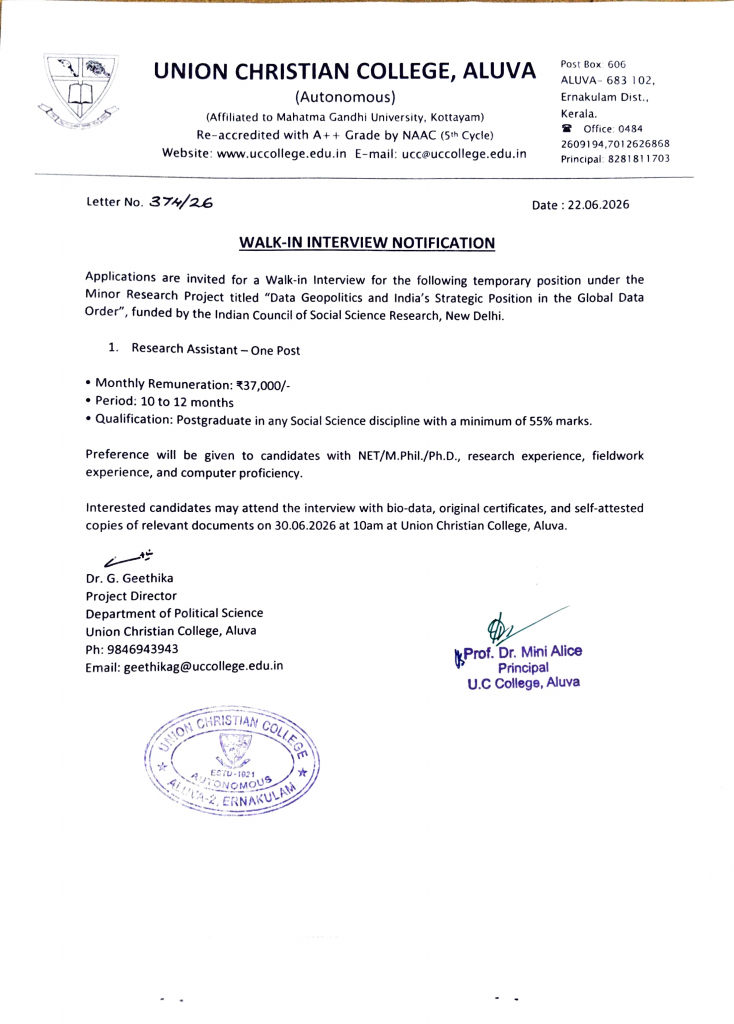 Vacancy – Research Assistant