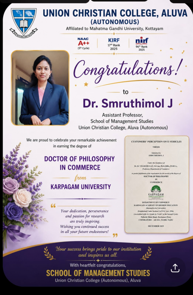 Congratulations to Dr. Smruthimol J.